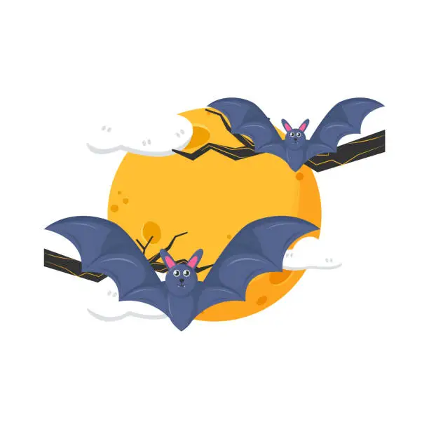 Vector illustration of bat with moon