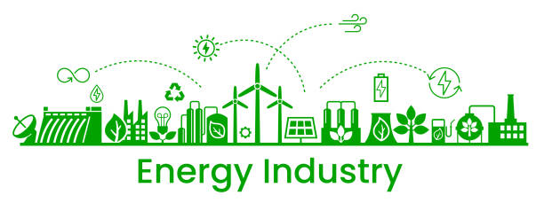 energetyka. alternatywna czysta energia. przejście do koncepcji świata przyjaznego środowisku.  infografika ekologiczna. produkcja zielonej energii. przejście na odnawialne źródła energii. - alternative energy global warming wind turbine biofuel stock illustrations