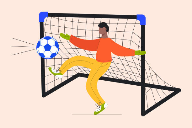 illustrations, cliparts, dessins animés et icônes de illustration simple plate vectorielle d’un joueur de football dans un style moderne. - business human foot shoe men