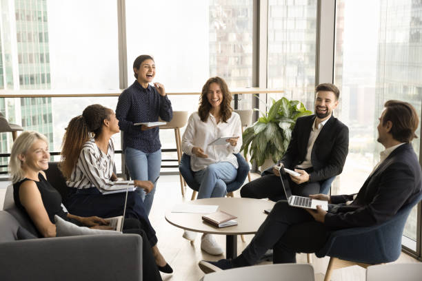 istock Happy multiethnic business group meeting in office lobby for brainstorming 1925281646