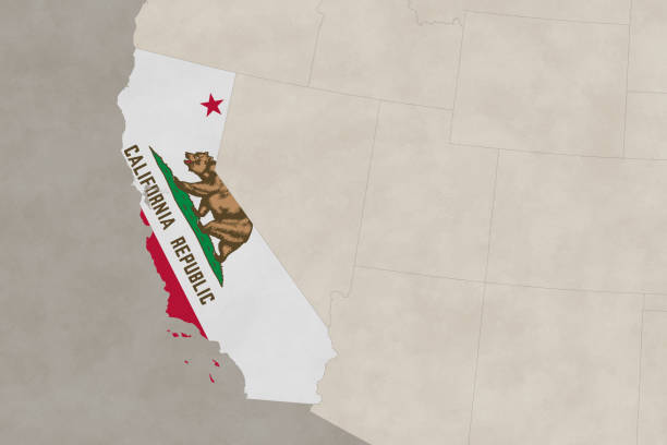 istock USA map series with state California, old paper, with flag 1925282162