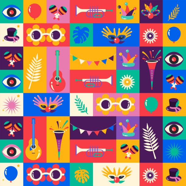 seamless pattern for Carnival with colorful geometric background - ilustração de arte vetorial