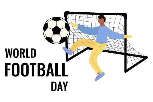 World football day poster with soccer player and ball. Vector illustration.