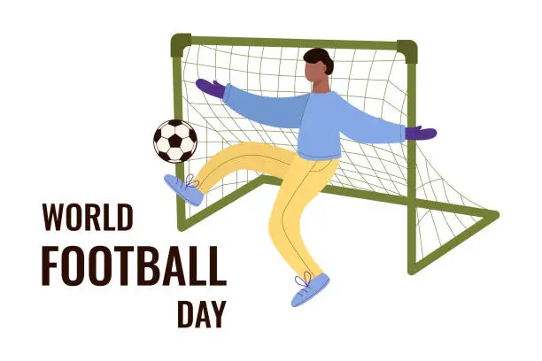 Vector illustration of World football day poster with soccer player and ball.