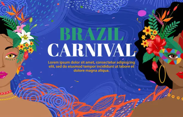 Vector illustration of Beautiful portrait of woman in brazil carnival outfit design for carnival concept
