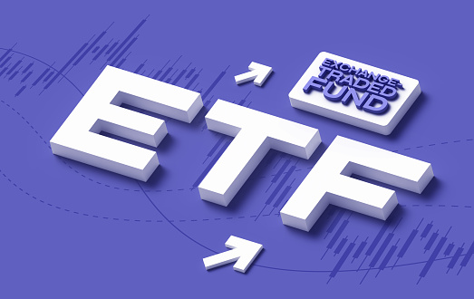 ETF exchange-traded fund data chart graph financial analysis and statistics abstract 3D background.