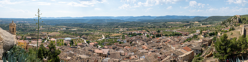 Panoramic landscape of the village and surroundings of La Fresnada in Teruel Spain