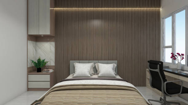 istock Interior Bedroom Design with Rustic Style Using Wooden Furnishing 1925351198