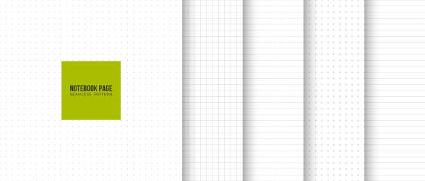 Collection of seamless geometric notepad page fill set in lined, squared, dotted, cross minimalistic pattern. Simple vector graphic white print background. Gray line abstract paper blank texture Collection of seamless geometric notepad page fill set in lined, squared, dotted, cross minimalistic pattern. Simple vector graphic white print background. Gray line abstract paper blank texture. lined paper paper note pad blank stock illustrations