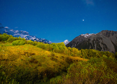 Experience the mesmerizing beauty of New Zealand's Mount Cook under a starry night sky. A celestial spectacle awaits.
