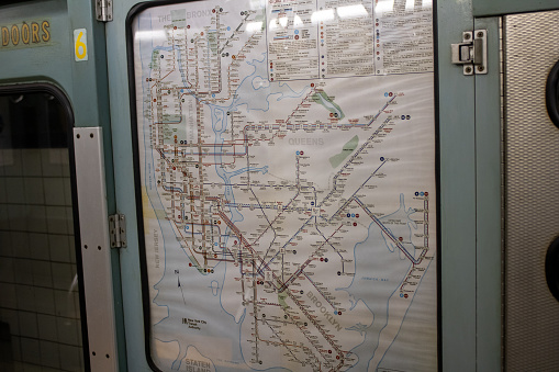 A sign of the London Underground on a subway train. These maps are used to get around the city during power outages or as an aid to non-cellphone owners.