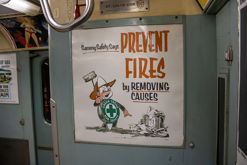 Nyc, United States – January 07, 2024: This stock photo shows a vibrant poster with a message about fire prevention