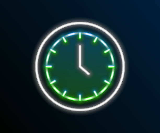 istock Glowing neon line Clock icon isolated on black background. Time symbol. Colorful outline concept. Vector 1925396580