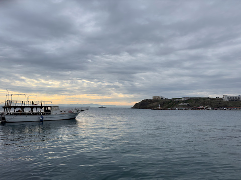 Ferry At Bozcaada Pier. No people.