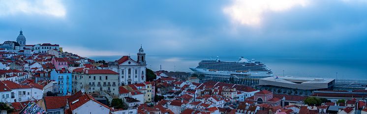 Lisbon, Portgual - Oct. 2 2023: Alfama Lisbon Cityscape at dawn, Portugal.