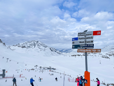 People skiing at Val d'Isere ski resort.