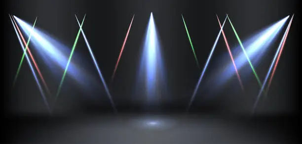 Vector illustration of Dynamic display of intersecting laser lights on a reflective surface