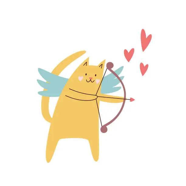 Vector illustration of St Valentine's day vector illustration with cute cat cupid with a bow