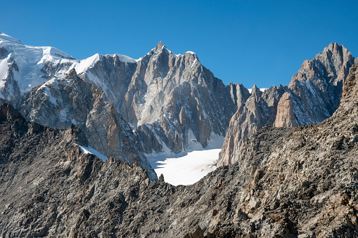 Courtmayeur Italy Skyway Monte Bianco is much more than a cableway to reach 3,466 meters. It's an idea: drawing man closer to the mountain  .  Way to Punta Helbronner in Aosta Valley region of Italy. The Montblanc mountain.