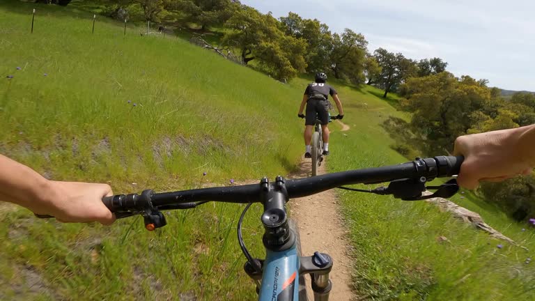 Action camera from the mountain bike capturing the fast ride in the mountains