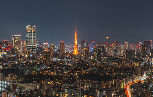 A scenery of Tokyo Bay at night.