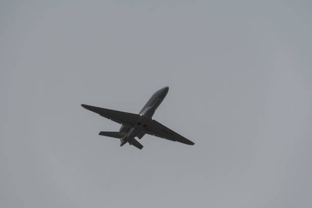 Zurich, Switzerland, January 4, 2024 CS-LTX Cessna 680A Citation Latitude business aircraft is taking off from runway 32 on a rainy day