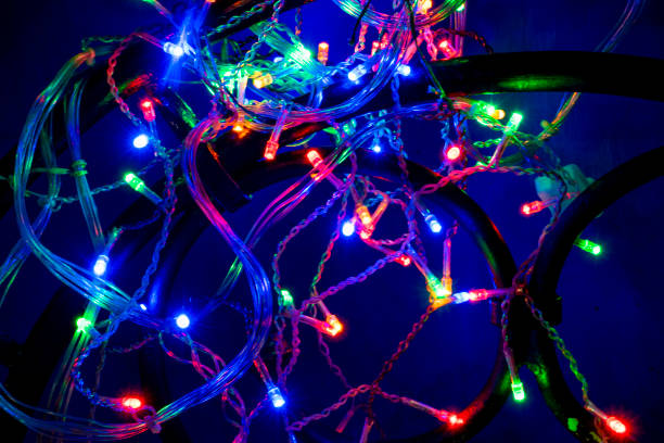 Close up of Christmas lights shining