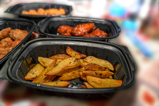 Big chunks of potatoes, Roasted or baked potatoes. Delicious appetizer for a summer party, take-out food