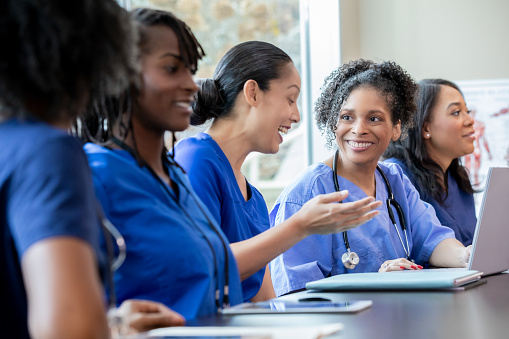 Mature nurses attend conference or class to continue healthcare education