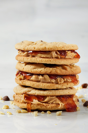 Chocolate Chip, Peanut Butter and Strawberry Jam Cookie Sandwich's