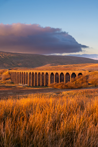 Ribblehead, North Yorkshire. United Kingdom. 01.09.2024 Sunset across Batty Moss and Ribblehead Viaduct. 9th January 2024