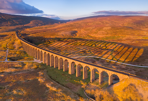 Ribblehead, North Yorkshire. United Kingdom. 01.09.2024 Sunset across Batty Moss and Ribblehead Viaduct. 9th January 2024