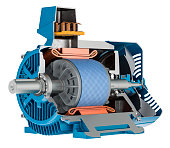 Cross section of industrial electric motor, 3D rendering