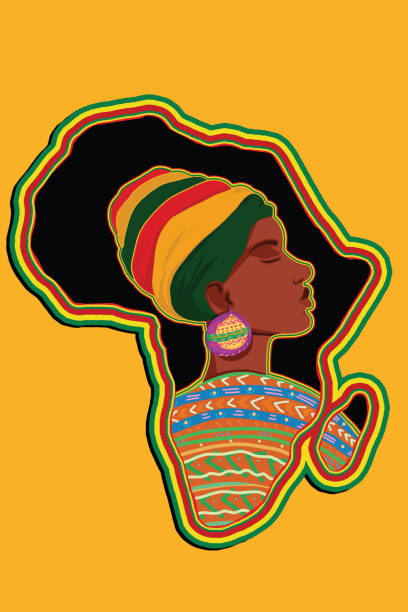 ilustraciones, imágenes clip art, dibujos animados e iconos de stock de black history month - black background women portrait afro