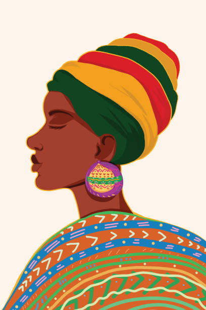 ilustraciones, imágenes clip art, dibujos animados e iconos de stock de portrait of an african american woman - black background women portrait afro