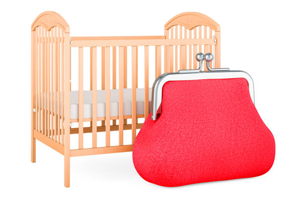 istock Baby crib, infant bed with coin purse. 3D rendering 1925719535