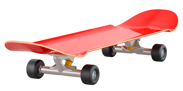 Red skateboard, 3D rendering isolated on white background