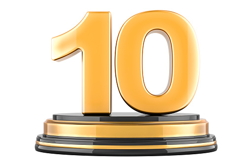 Golden 10, podium award. 3D rendering isolated on white background