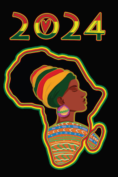 ilustraciones, imágenes clip art, dibujos animados e iconos de stock de celebrando el mes de la historia afroamericana 2024 - black background women portrait afro