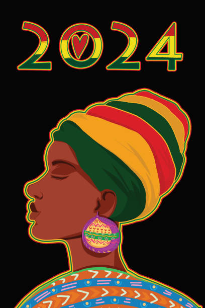 ilustraciones, imágenes clip art, dibujos animados e iconos de stock de celebrando el mes de la historia afroamericana 2024 - black background women portrait afro