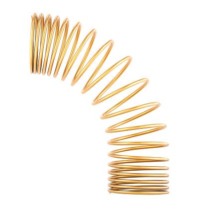 Copper helical coil spring or brass spring. 3D rendering isolated on white background