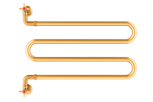 Heated towel rail from copper or brass. 3D rendering isolated on white background