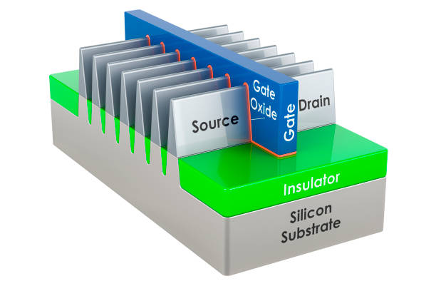 FinFET transistor, structure. 3D rendering FinFET transistor, structure. 3D rendering isolated on white background manufacturing sourcing stock pictures, royalty-free photos & images