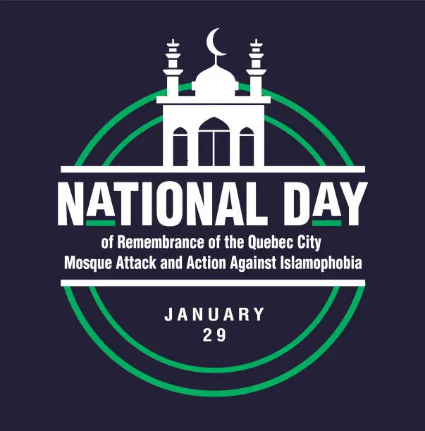 Vector illustration of National Day of Remembrance of the Québec City Mosque Attack and Action against Islamophobia Month January horizontal logo design