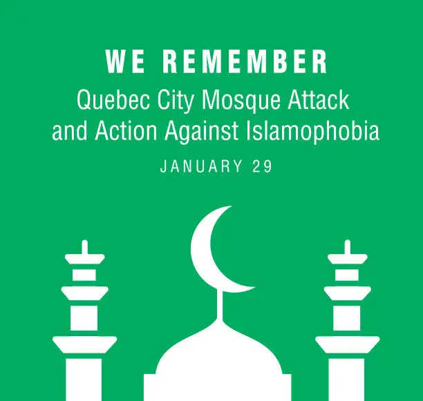 Vector illustration of National Day of Remembrance of the Québec City Mosque Attack and Action against Islamophobia Month January horizontal web banner design