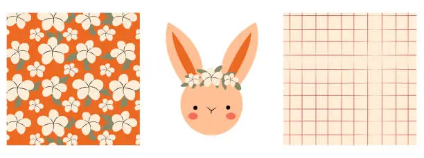 Vector illustration of Cute bunny cartoon and seamless pattern for kids apparel, wrapping paper, fabric, and textile.