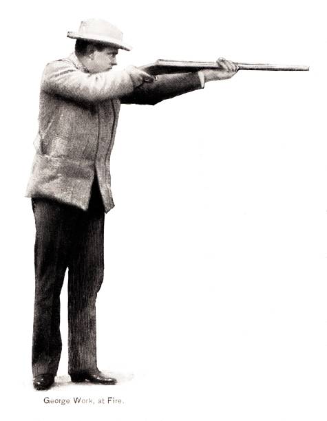 One man shoots a shot gun for sport. Engraving published in 1896. Original edition is from my own archives. Copyright has expired and is in Public Domain.