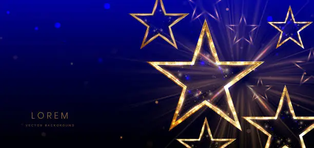 Vector illustration of Golden star with golden on dark blue background with lighting effect and sparkle.