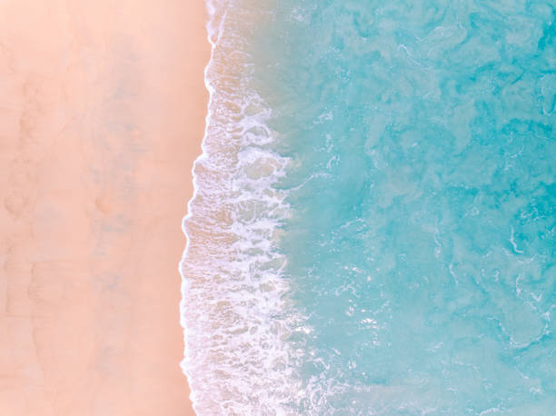 istock Top view beach with waves crashing on sandy shore,Beautiful waves sea surface in summer seascape background,Amazing beach colorful water background 1926053985