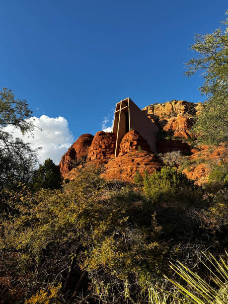Low angle image of the Chapel of the Holy Cross in Sedona, Arizona.